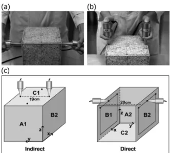 Fig. 6. Velocity measurement layouts using the PUNDIT Lab system by (a) the direct method, and (b) the indirect method