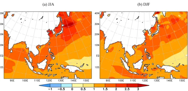 Figure 4 shows the mean field changes of sea surface temperature (SST) between the simulated current and Fig