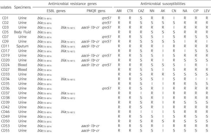 Table  2.  Characterizations  of  25  CTX-M  type  ESBL  producing  Escherichia  coli 