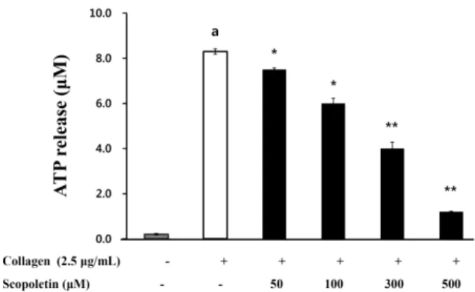 Figure  6.  Effects  of  scopoletin  on  ATP  release.  Data  are  expressed  as  mean±SD  (N=4)