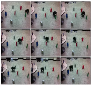 Fig. 9. Transformation to walking posture 다음의 그림 10은 저전력 기반 장애물 회피 알고리즘을 사용해 로봇 주변의 임의 장애물들을 회피하는 실험 장면을 보여준다