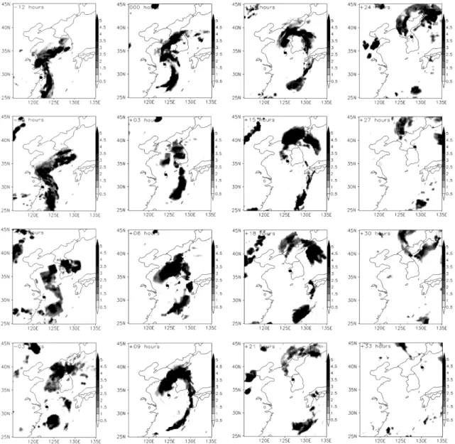 Fig. 12. Same as Fig. 11 but for representative TC MINDULLE (0407) of WEC (from 0600UTC July 3 to 0300UTC July 5 in 2004)