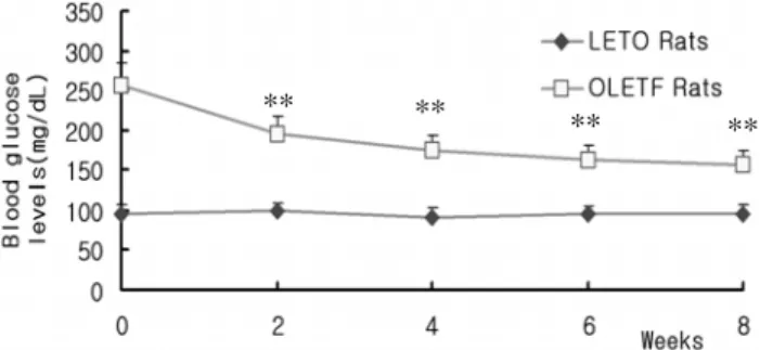 Fig. 3. Effects of 30% caloric restriction on fasting blood  triglyceride levels of LETO and OLETF rats
