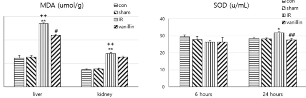 Figure  4.  Effect  of  vanillin  on  MDA  liver  and  kidney  tissue  level  24  hours  after  ischemia-reperfusion