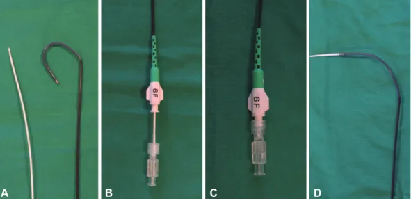Fig. 2.The sheathless GC system (sheathless Eaucath, Asahi Intecc ® , Japan). A: 6.5 Fr