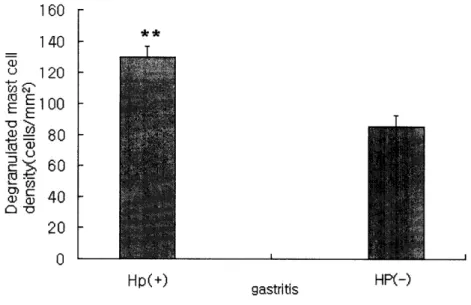 Fig.  3.  Degran띠ated  mast  cell  density  in  the  mucosa  of  sU해ects  with  H.  pylori-π>sitive 