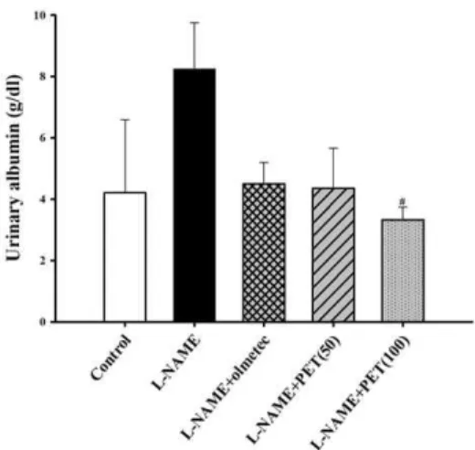 Table  3.  Effect  of  PET  on  body  weight,  water  intake,  urine  volume,  osmolality  in  L-NAME-induced  hypertensive  rats