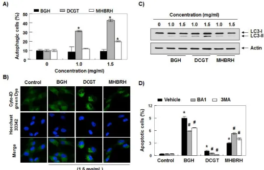 Fig. 3. Effects  of  BGH,  DCGT  and  MHBRH  on  the  induction  of  autophagy  in  Hep3B  cells