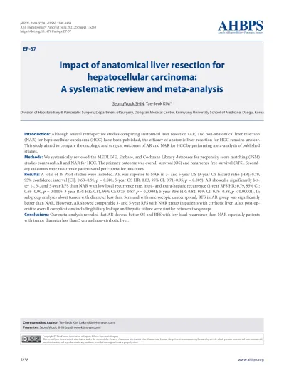 Impact of anatomical liver resection for hepatocellular carcinoma: A ...