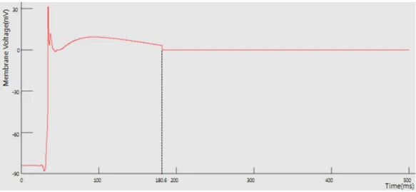 Fig. 6. The changes of an abnormal heart’s membrane voltage in 500 ms with applying Cisapride.