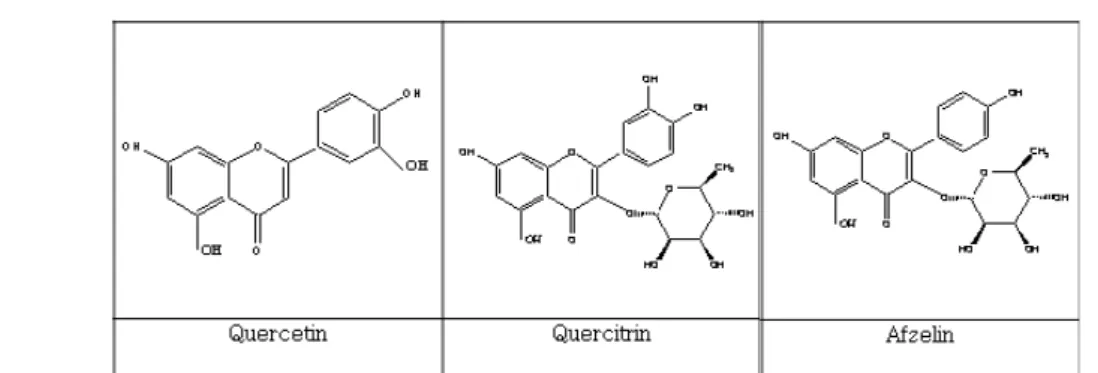 Fig. 8 The structure of quercetin, quercitrin, afzelin.