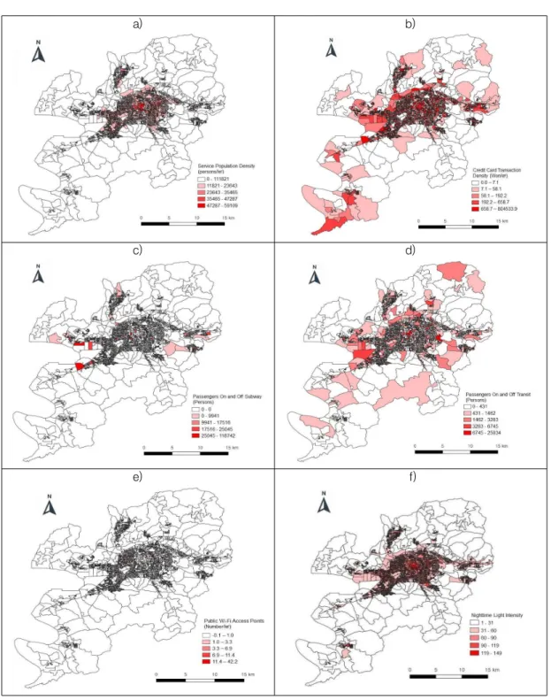 FIGURE 3. Spatial  distribution of  urban vitality  indicators