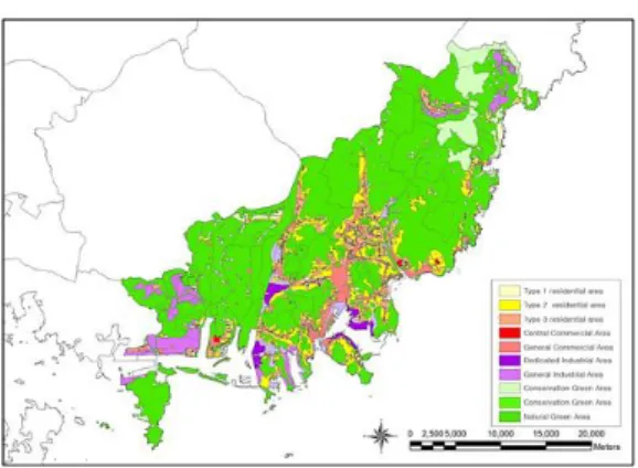 FIGURE  11. Land  Use in  Study Area 대상지역의  용도지역도(그림  11)와  비교하여  살펴보면  주‧상‧공업지역이  위치하는  시가화지역 의  온도가  높고,  산림과  녹지지역의  온도가  낮 은  것으로  나타났다
