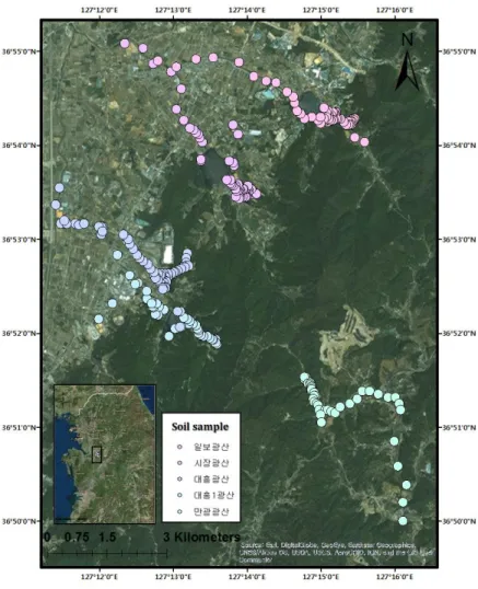 FIGURE  1.  Distribution  of  soil  concentration  survey  data  in  the  study  area