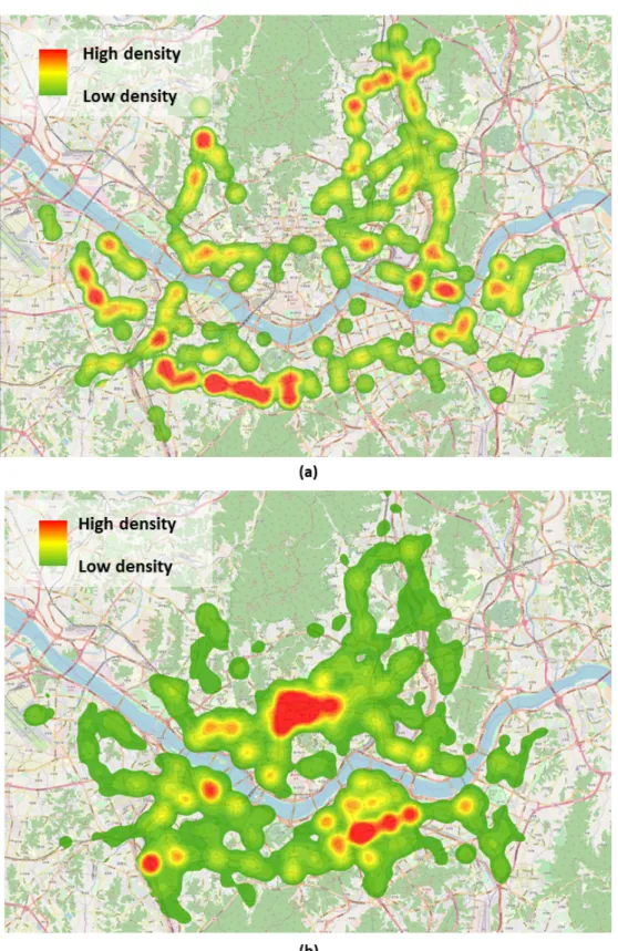 FIGURE 4. Spatial  distribution  of  estimated  population  of  residence  zones  (a)  and  activity  zones  (b)