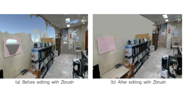 FIGURE  9.  Before  and  after  modification  of  the  3D  model  for  the  lab.  room