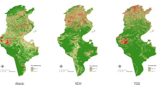 FIGURE  6.  Change  frequency  of  Albedo,  NDVI  and  TGSI