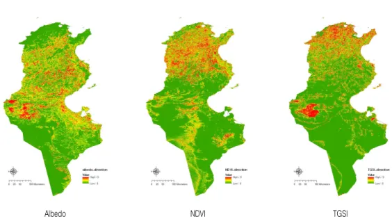 FIGURE  7.  Change  trend  of  Albedo,  NDVI  and  TGSI