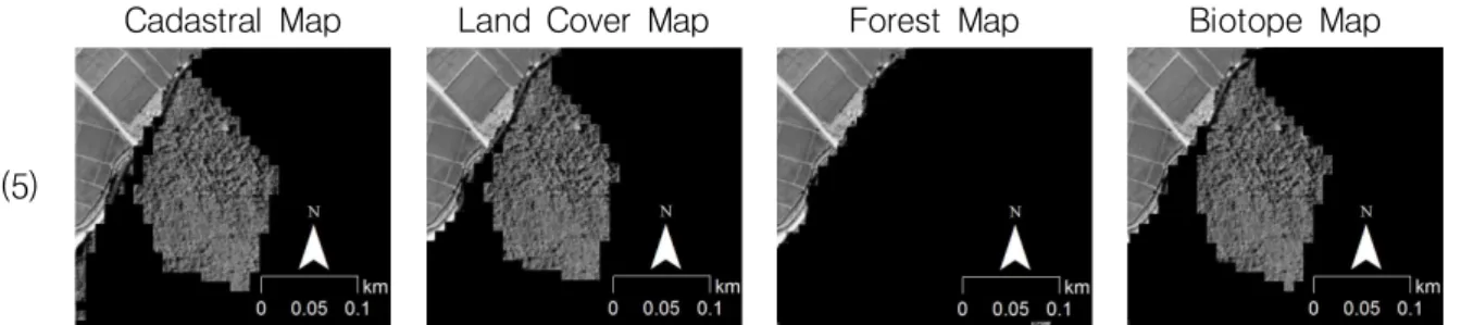 FIGURE  8.  Results  of  qualitative  comparison  between  spatial  information  (5)Difference  of  production  time  /  Legend:    Forest  Area