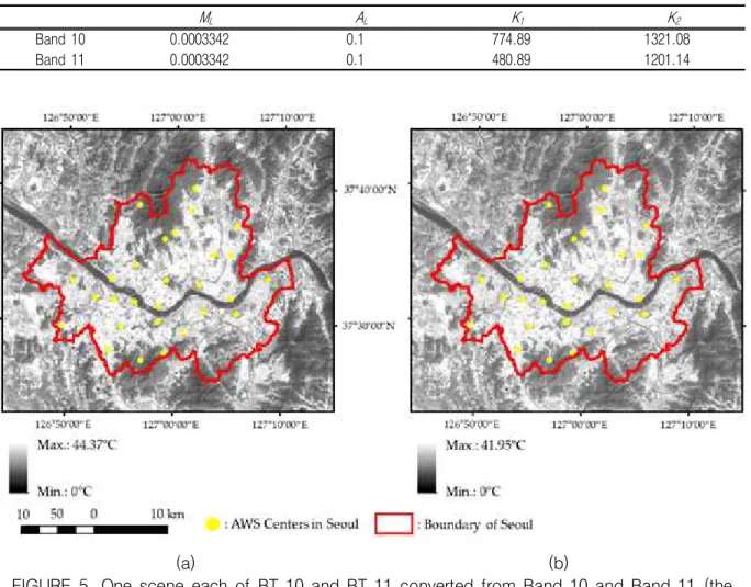 TABLE  1.  All  the  inputs  needed  to  calculate  the  BTs  using  the  different  bands  of  the  Landsat-8  TIRS  data  (USGS,  2018a;  ESRI,  2018).