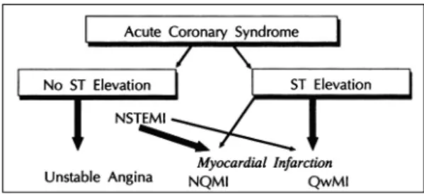 Fig. 1. Nomenclature of ACSs. Patients with ischemic discomfort may present with or without ST-segment  ele-vation on the ECG