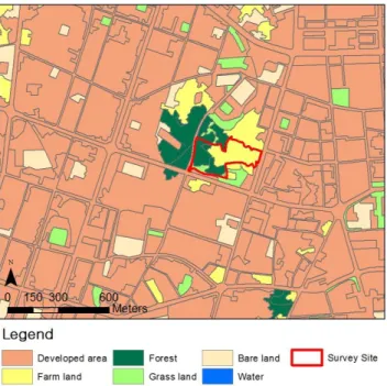 FIGURE  2. Land  cover map  of survey  site (Source:  Ministry of Environment, 2013) Surface  Model)  제작을  위한  컬러(RGB)  영상 과  표면온도  분석을  위한  열적외선(TIR)  영상을  촬영하였다