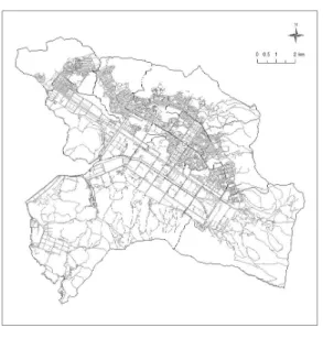 TABLE  1.  Range  of  business  district FIGURE  3.  Network map of roads