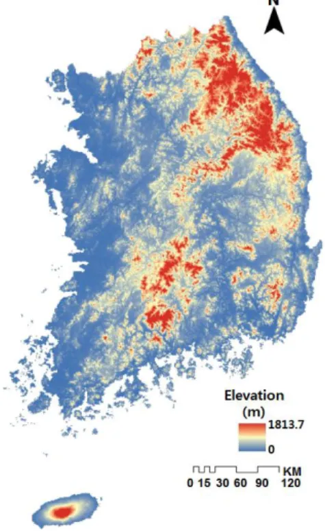 FIGURE 1. Distribution map of elevation  by  DEM