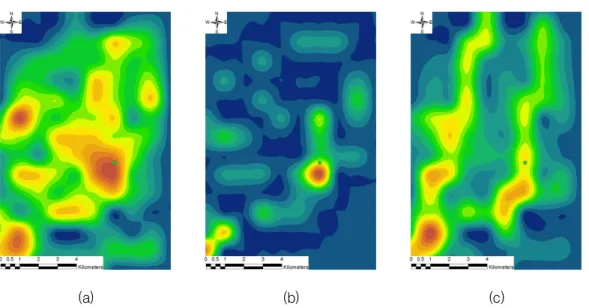 TABLE  2.  Respective  Value  (frequency,  intersection  and length)  of  the  Relative  Lineament  Density  (VRD)  of  satellite  images  and  shaded  relief  map  on  the  epicenter