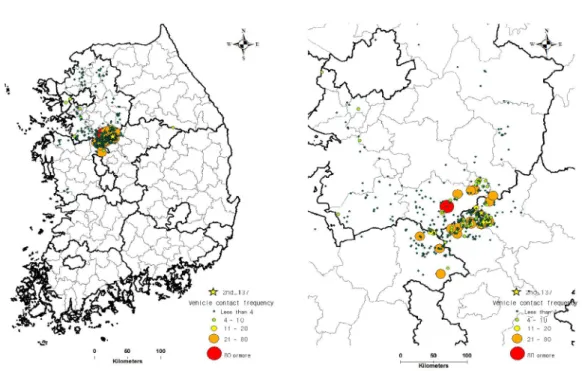 FIGURE    7.  Range  of  vehicles  movement  around  no  .137  :  region-distribution