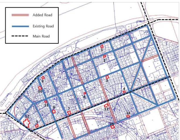 FIGURE  5.  Case  study  area  and  roads  that  randomly  established  for  experiments