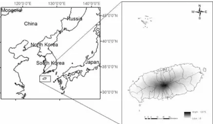 FIGURE  2.  The  study  area  and  elevation  of  study  area 