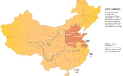그림 5. 2011년 겨울 중국의 가뭄상황 (출처: Circle of Blue)욱 심해졌다. 이는 2011년의 겨울과 봄을 건조하게 만들었다 (Simon et al
