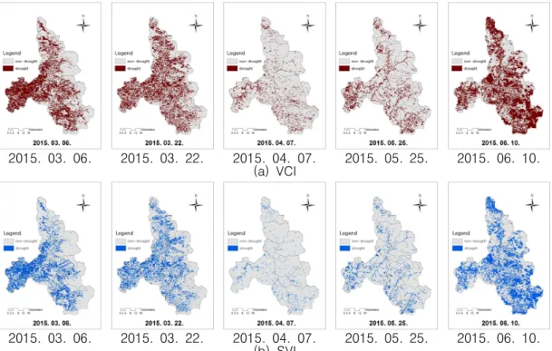 FIGURE  6.  Est i mation  of  2015  spring  drought  using  VCI  and  SVI