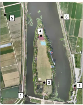 FIGURE  4.  GCP  location 3.  영상분류  정확도  평가 영상분류를  위해  먼저  RGB와  NIR+RG  밴드 별  정사영상에  대해  마스킹을  수행한  후  0.1m  크기로  Resampling을  수행하였다
