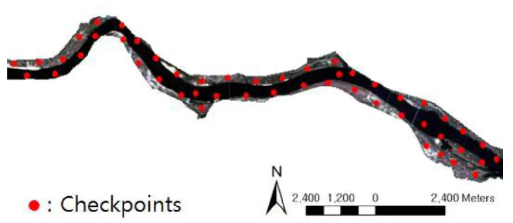FIGURE  7.  Examples  of  the  checkpoints  generated  in  the  river  basin  imagery