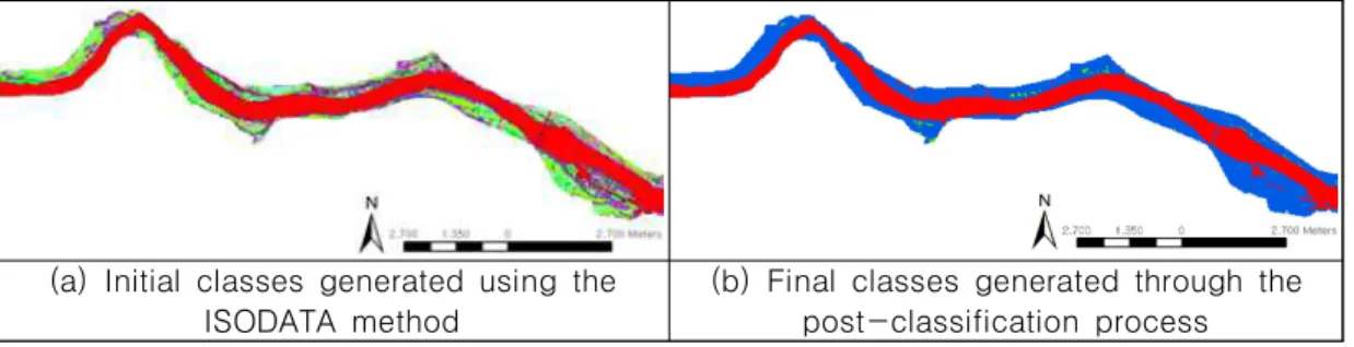 FIGURE 5. Examples of  the final  classes generated  from the river basin imagery using  the  ISODATA  method  and  the  post-classification  process