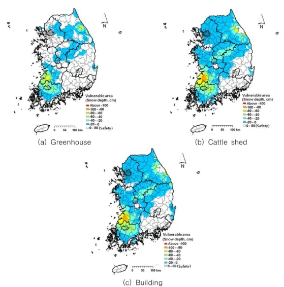 FIGURE  5.  Heavy  snowfall  vulnerable  area  for  3  representative  facilities