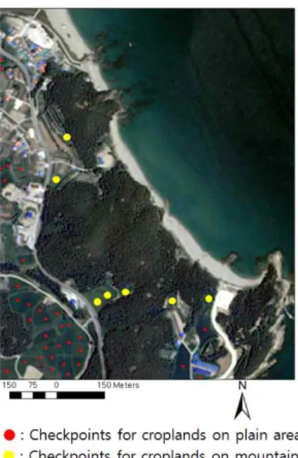 FIGURE 9. Location of checkpoints for measuring the accuracies of the different croplands  generated  by  the  proposed  methodology