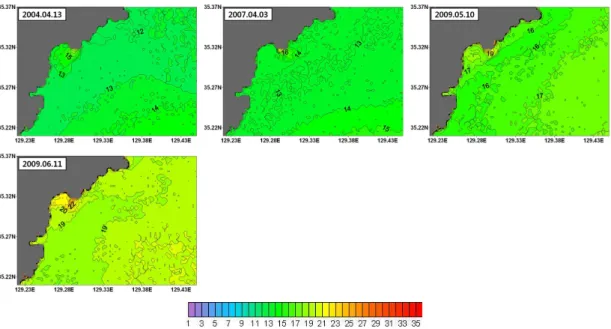 FIGURE  7.  Distribution  of  sea  surface  temperature(℃)  from  Landsat-7  in  spring