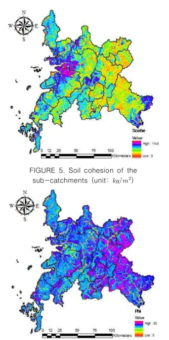FIGURE  5.  Soil  cohesion  of  the  sub-catchments  (unit:    )