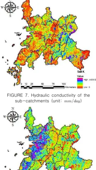 FIGURE  7.  Hydraulic  conductivity  of  the  sub-catchments  (unit:   )