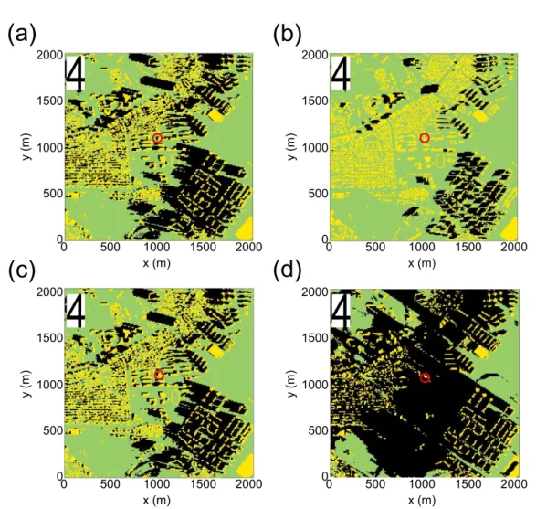 FIGURE  8.  2D  shadow  areas  at  8:00  AM  on  (a)  March  20,  2013  (b)  June  21,  2013  (c)  September  23,  2013  and  (d)  December  22,  2013