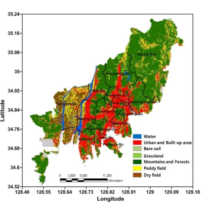TABLE  2.  Classification  of  land-use  at  Busan  (Unit:%) FIGURE  2.  Land-use  type  of  Busan