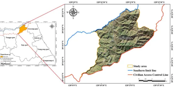 FIGURE  1.  Location  of  study  area(Shape),  질감정보(Texture)등의  정보를  사용