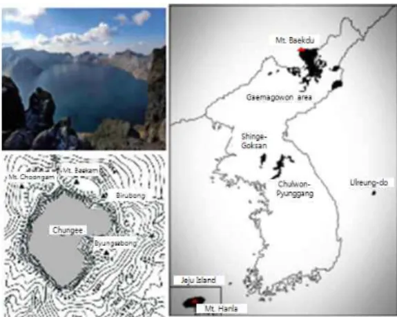 FIGURE 1. Mt. Baekdu and volcanic terrain  of  Korea