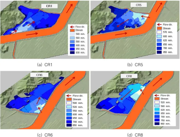 FIGURE  8.  Inundation  areas  according  to  the  time(CR1,  CR5,  CR6  and  CR8)