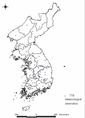 FIGURE  1.  Weather  stations  of  Korea