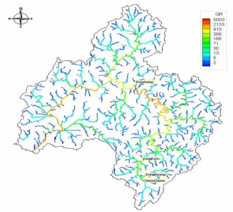 FIGURE  8.  Spatial  distribution  map  for  the  discharge  of  the  peak  time 하여  시·공간적  분포로  나타낸  것이다