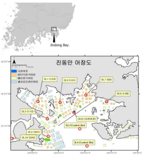 FIGURE  1.    Distribution  of  Styela  clava            farms  and  sampling  stations  in 